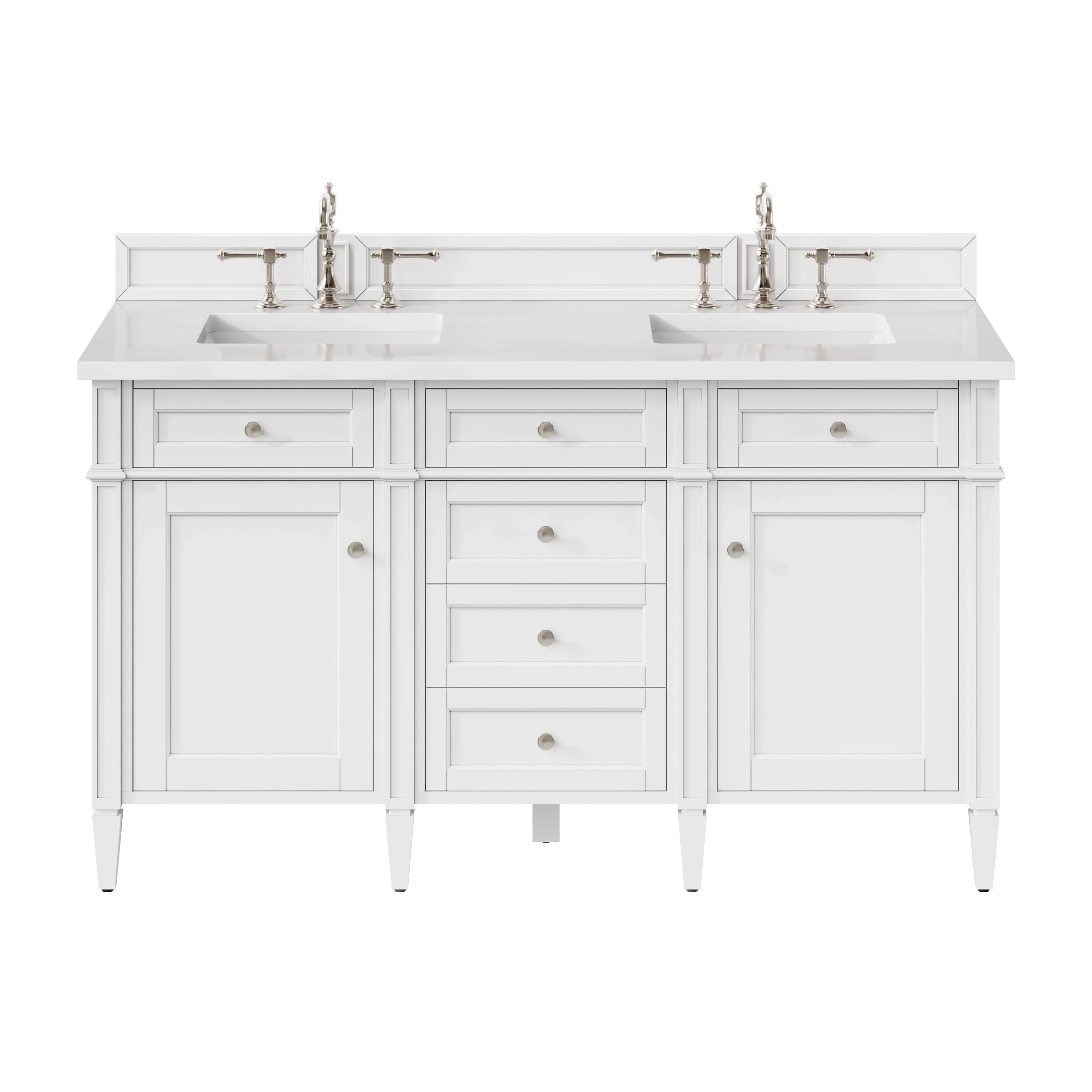 Brittany 60" Double Vanity, Bright White Vanity w/ 3 CM White Zeus Silestone Top