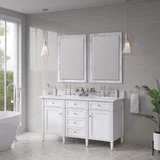 Brittany 60" Double Vanity, Bright White Vanity w/ 3 CM White Zeus Silestone Top
