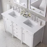 Brittany 60" Double Vanity, Bright White Vanity w/ 3 CM White Zeus Silestone Top