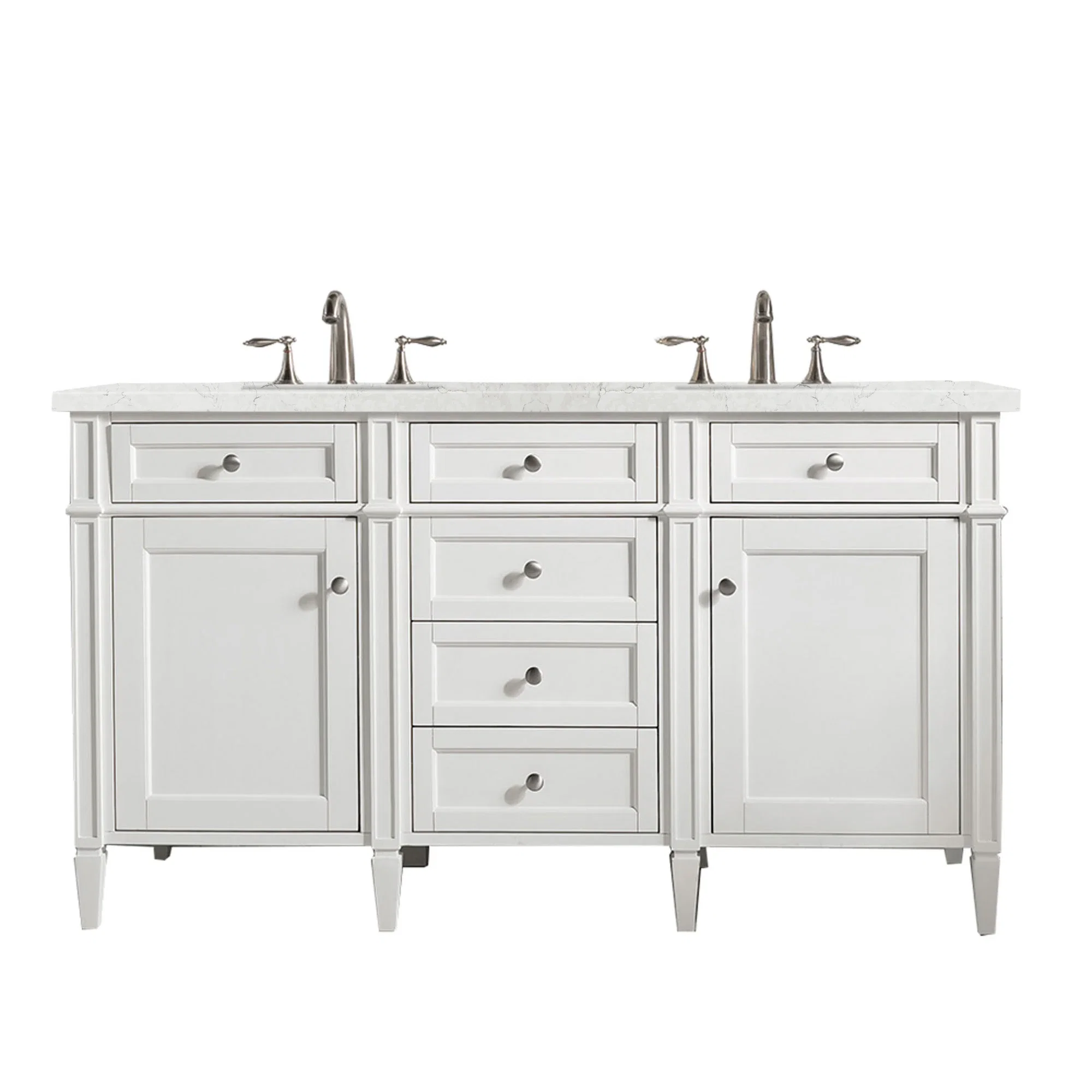 Brittany 60" Double Vanity, Bright White Vanity w/ 3 CM Eternal Jasmine Pearl Silestone Top w/FreePower Wireless Charger