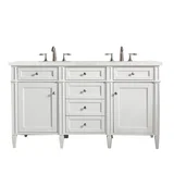 Brittany 60" Double Vanity, Bright White Vanity w/ 3 CM Eternal Jasmine Pearl Silestone Top w/FreePower Wireless Charger