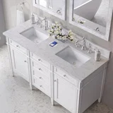 Brittany 60" Double Vanity, Bright White Vanity w/ 3 CM Eternal Jasmine Pearl Silestone Top w/FreePower Wireless Charger