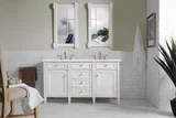 Brittany 60" Double Vanity, Bright White Vanity w/ 3 CM Eternal Jasmine Pearl Silestone Top w/FreePower Wireless Charger