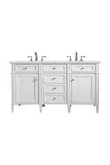 Brittany 60" Double Vanity, Bright White Vanity w/ 3 CM Ethereal Noctis Silestone Top w/FreePower Wireless Charger