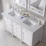 Brittany 60" Double Vanity, Bright White Vanity w/ 3 CM Ethereal Noctis Silestone Top w/FreePower Wireless Charger
