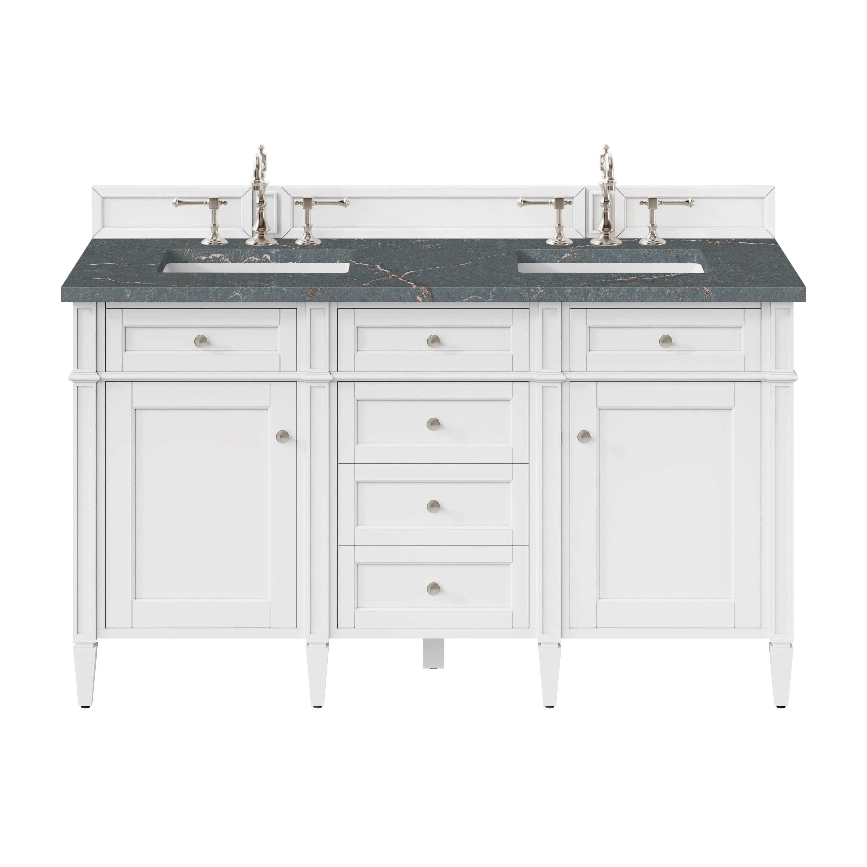 Brittany 60" Double Vanity, Bright White Vanity w/ 3 CM Parisien Bleu Silestone Top w/FreePower Wireless Charger