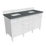 Brittany 60" Double Vanity, Bright White Vanity w/ 3 CM Parisien Bleu Silestone Top w/FreePower Wireless Charger