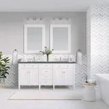 Brittany 60" Double Vanity, Bright White Vanity w/ 3 CM Parisien Bleu Silestone Top w/FreePower Wireless Charger