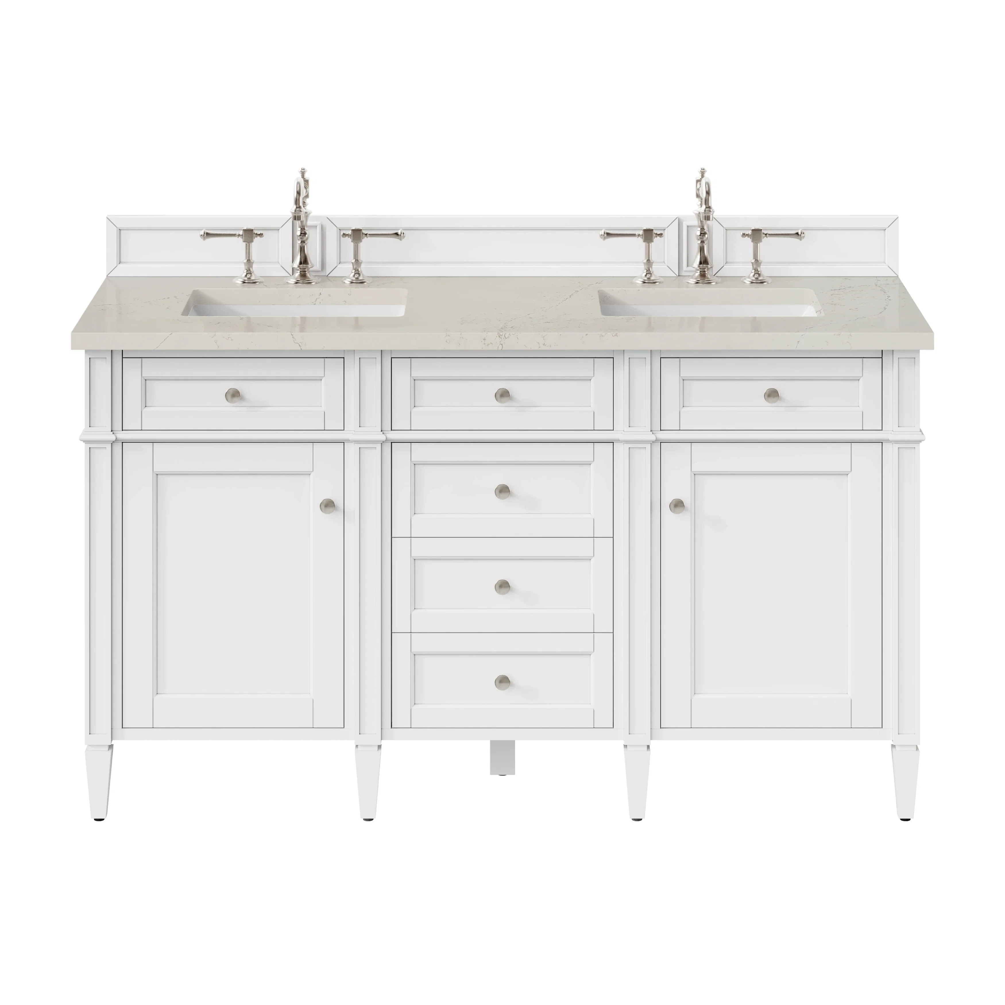 Brittany 60" Double Vanity in Bright White, w/ 3 CM Siberian Silestone Top w/FreePower Wireless Charger