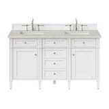 Brittany 60" Double Vanity in Bright White, w/ 3 CM Siberian Silestone Top w/FreePower Wireless Charger