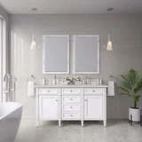 Brittany 60" Double Vanity in Bright White, w/ 3 CM Siberian Silestone Top w/FreePower Wireless Charger