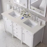 Brittany 60" Double Vanity in Bright White, w/ 3 CM Siberian Silestone Top w/FreePower Wireless Charger