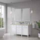 Brittany 60" Double Vanity in Bright White, w/ 3 CM Tajnar Eclos Top w/FreePower Wireless Charger