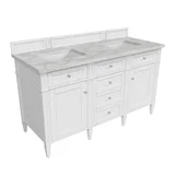 Brittany 60" Double Vanity, Bright White Vanity w/ 3 CM Victorian Silver Silestone Top w/FreePower Wireless Charger