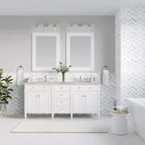 Brittany 60" Double Vanity, Bright White Vanity w/ 3 CM Victorian Silver Silestone Top w/FreePower Wireless Charger