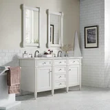 Brittany 60" Double Vanity, Bright White Vanity w/ 3 CM Victorian Silver Silestone Top w/FreePower Wireless Charger