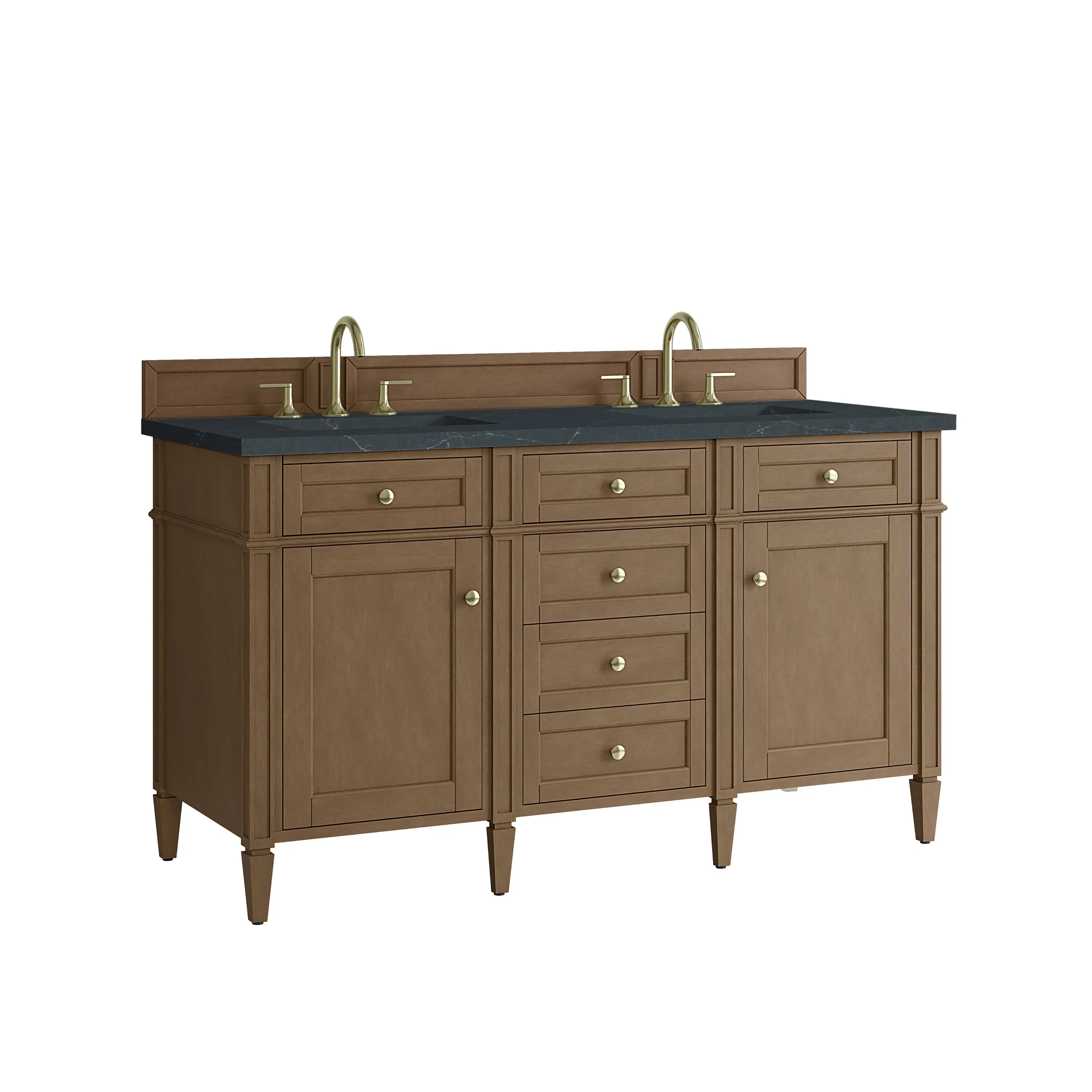 Brittany 60" Double Vanity, Pecan w/ 3 CM Charcoal Soapstone Silestone Top