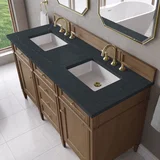 Brittany 60" Double Vanity, Pecan w/ 3 CM Charcoal Soapstone Silestone Top
