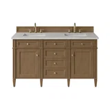 Brittany 60" Double Vanity, Pecan w/ 3 CM Eternal Jasmine Pearl Silestone Top