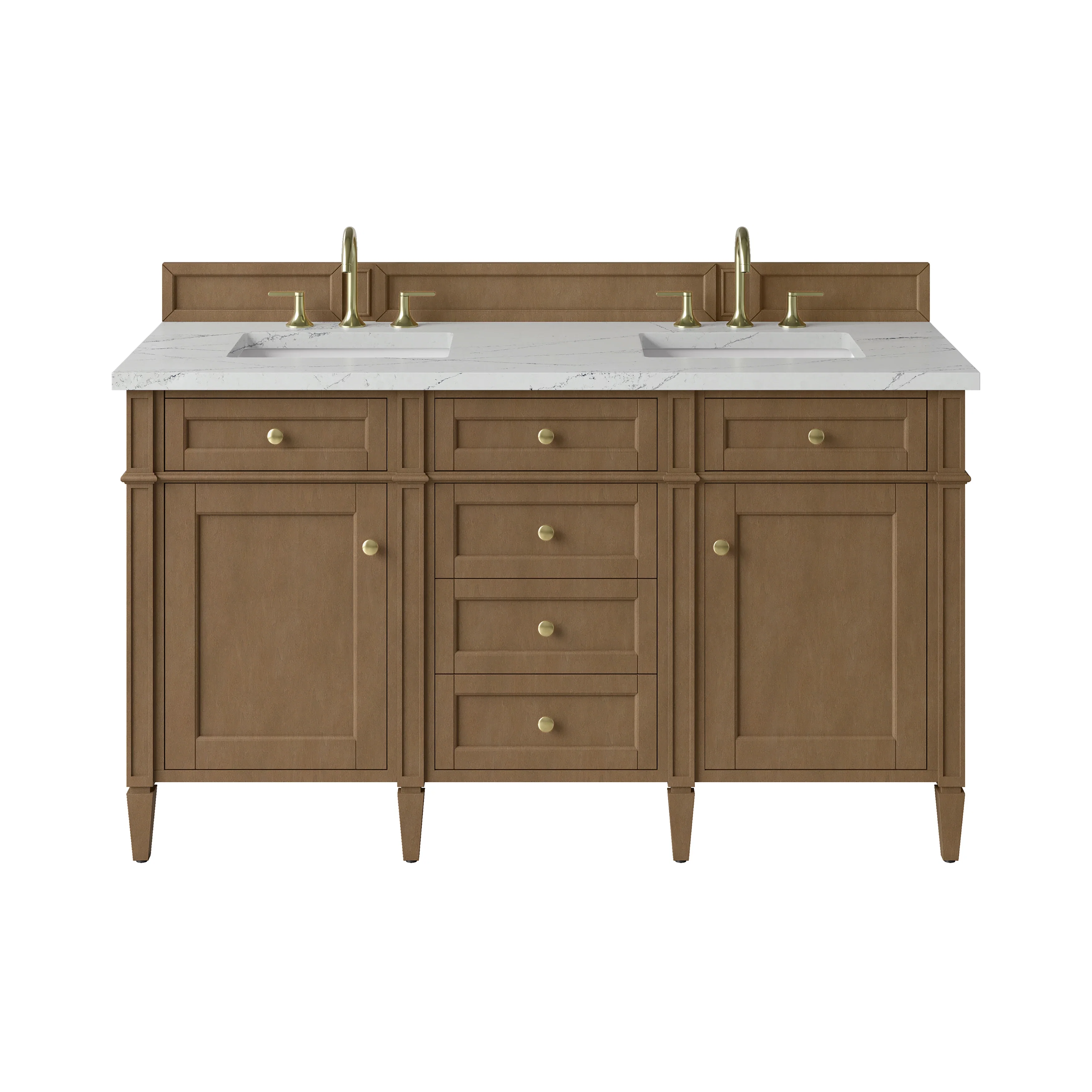 Brittany 60" Double Vanity, Pecan w/ 3 CM Ethereal Noctis Silestone Top