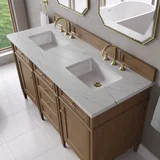Brittany 60" Double Vanity, Pecan w/ 3 CM Ethereal Noctis Silestone Top