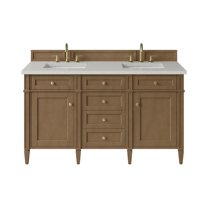 Brittany 60" Double Vanity, Pecan w/ 3 CM Lime Delight Silestone Top
