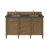 Brittany 60" Double Vanity, Pecan w/ 3 CM Parisien Bleu Silestone Top