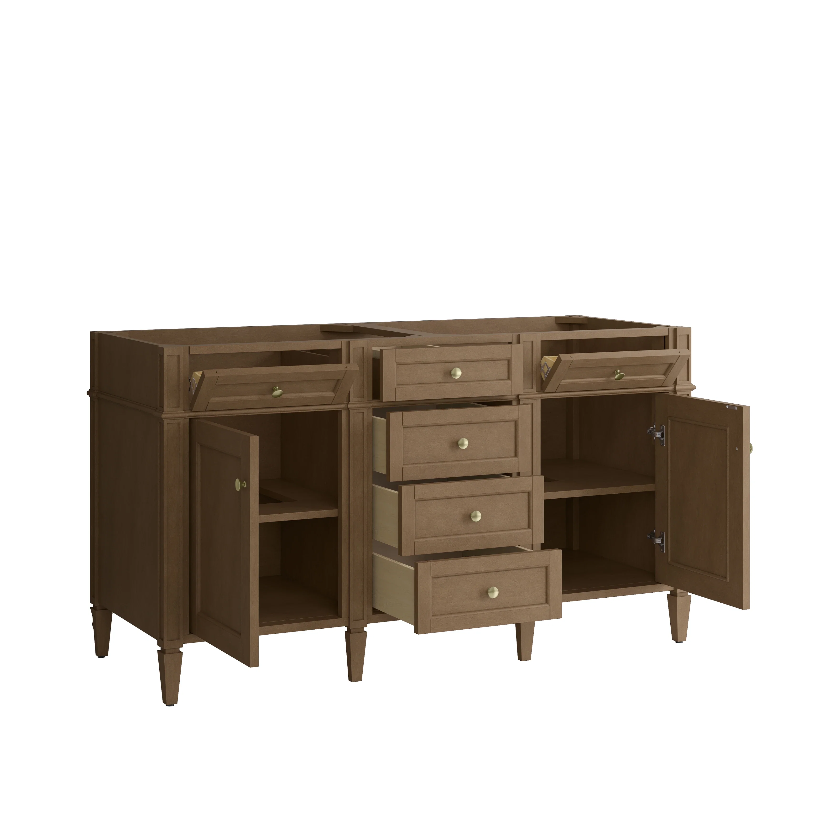 Brittany 60" Double Vanity, Pecan w/ 3 CM Parisien Bleu Silestone Top