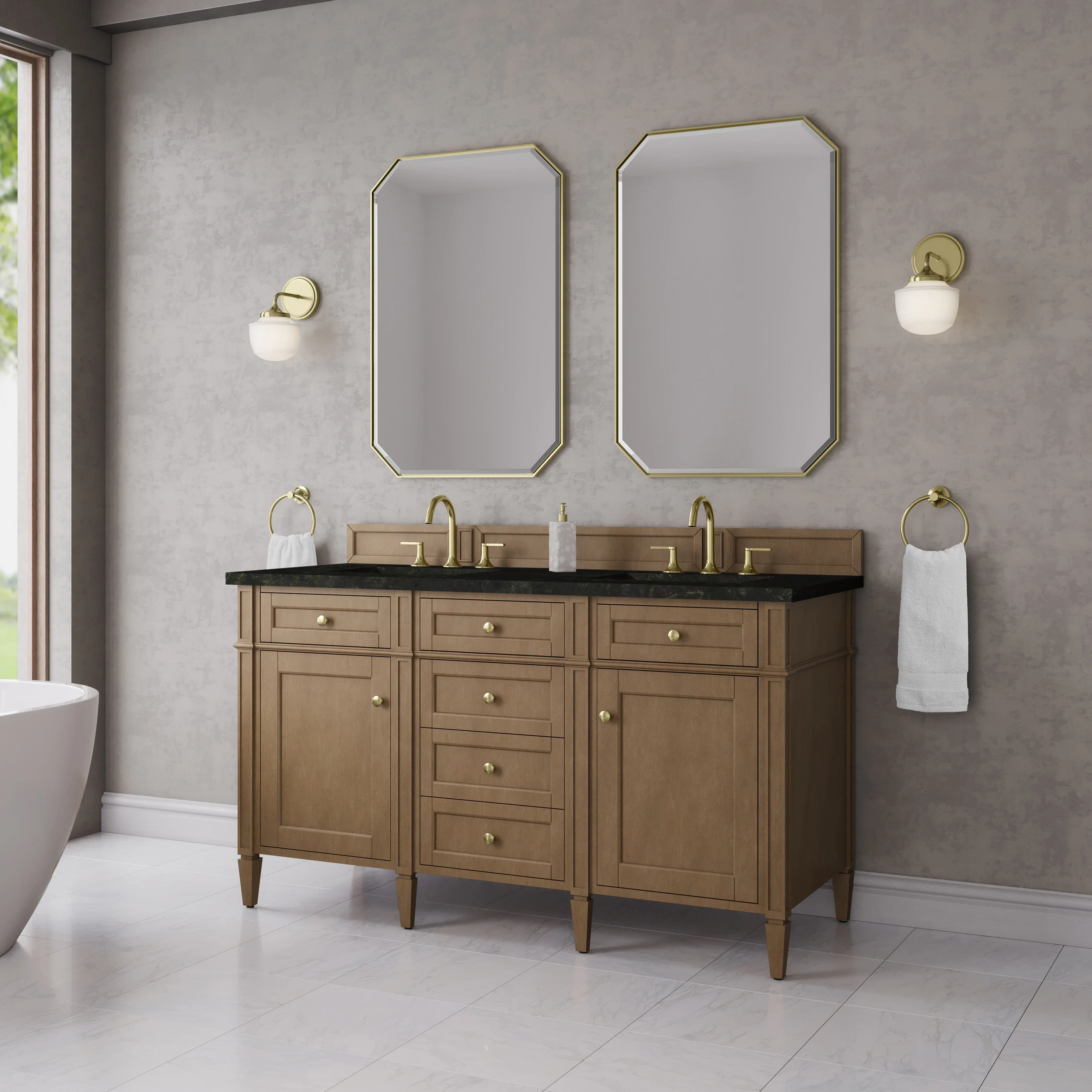 Brittany 60" Double Vanity, Pecan w/ 3 CM Phantome Eclos Top