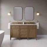 Brittany 60" Double Vanity, Pecan w/ 3 CM Siberian Silestone Top