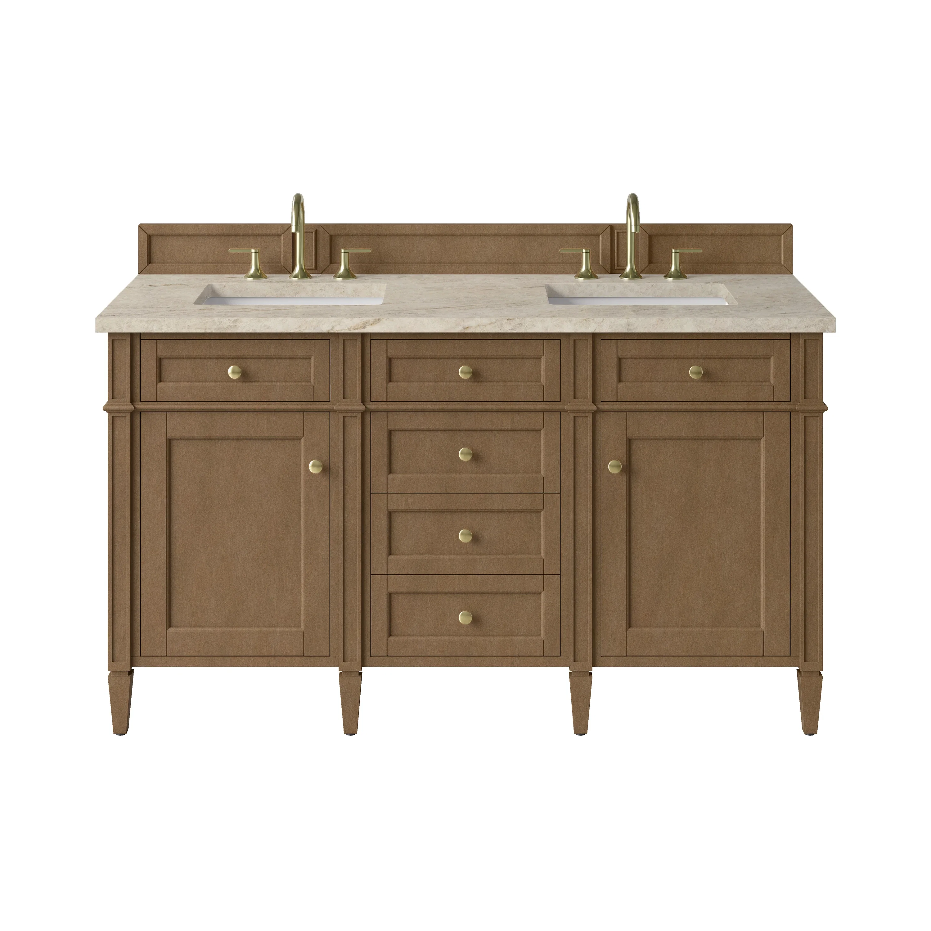 Brittany 60" Double Vanity, Pecan w/ 3 CM Tajnar Eclos Top