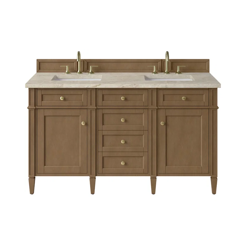 Brittany 60" Double Vanity, Pecan w/ 3 CM Tajnar Eclos Top