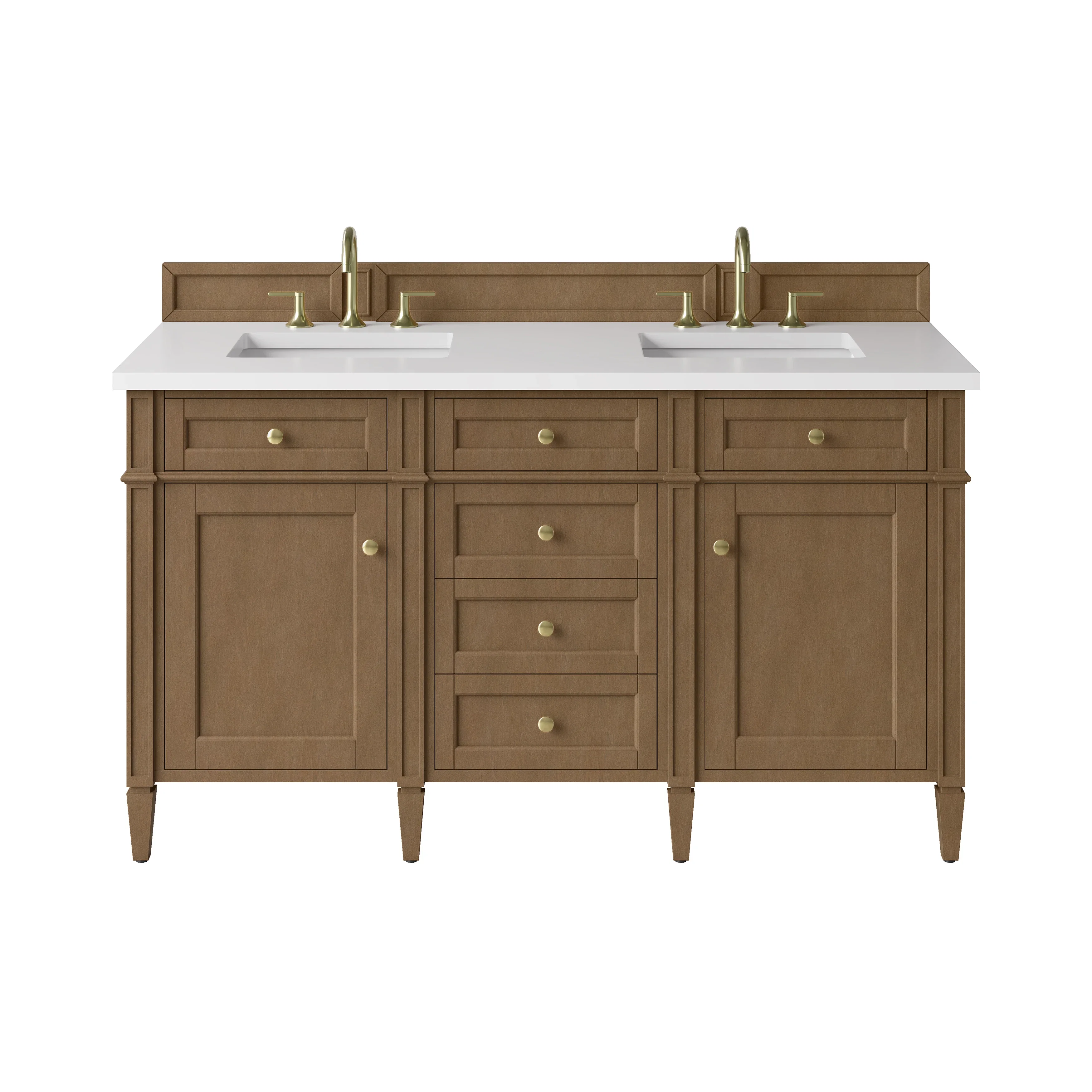 Brittany 60" Double Vanity, Pecan w/ 3 CM White Zeus Silestone Top