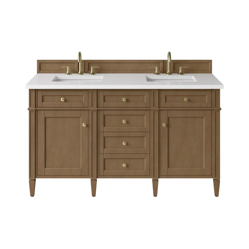 Brittany 60" Double Vanity, Pecan w/ 3 CM White Zeus Silestone Top