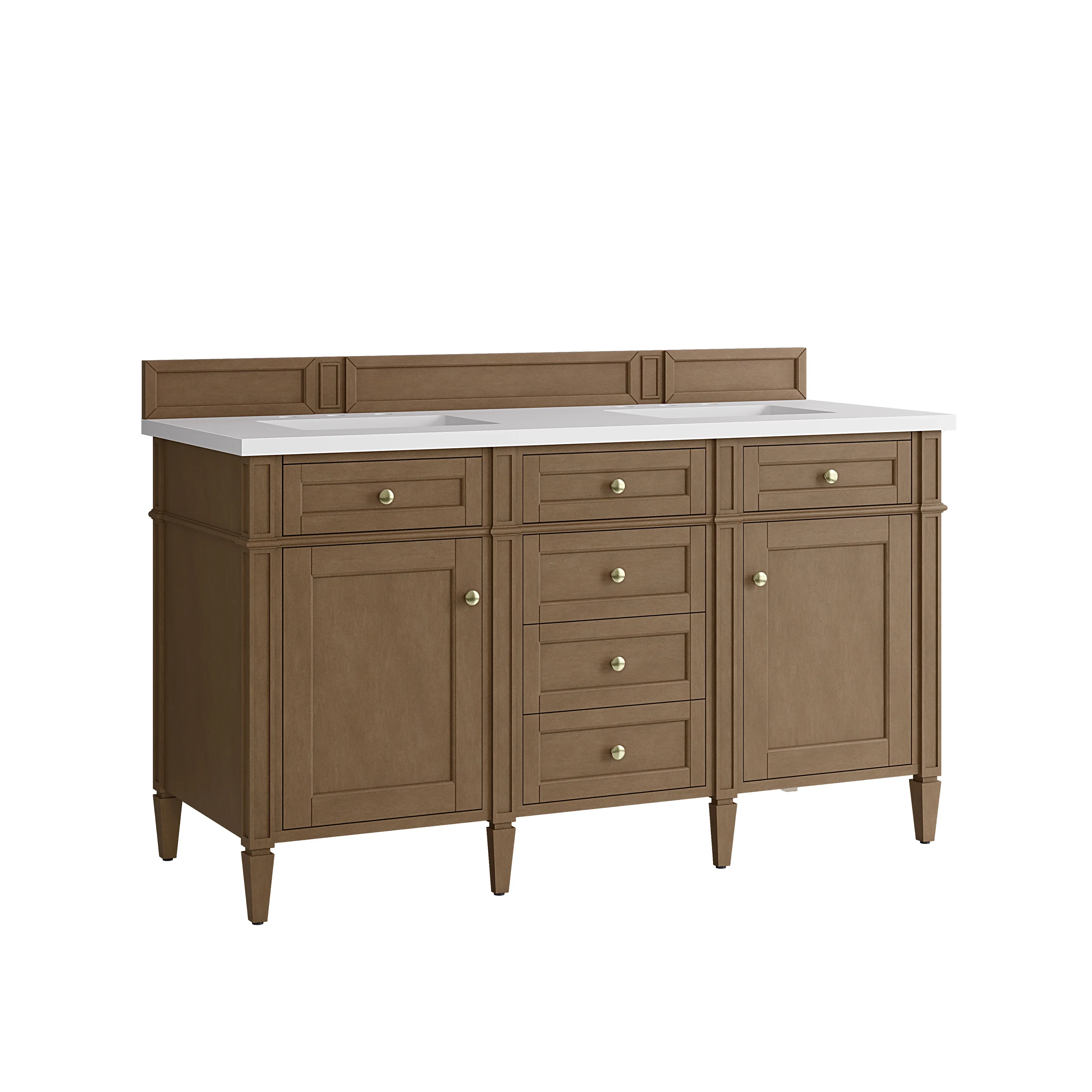 Brittany 60" Double Vanity, Pecan w/ 3 CM White Zeus Silestone Top