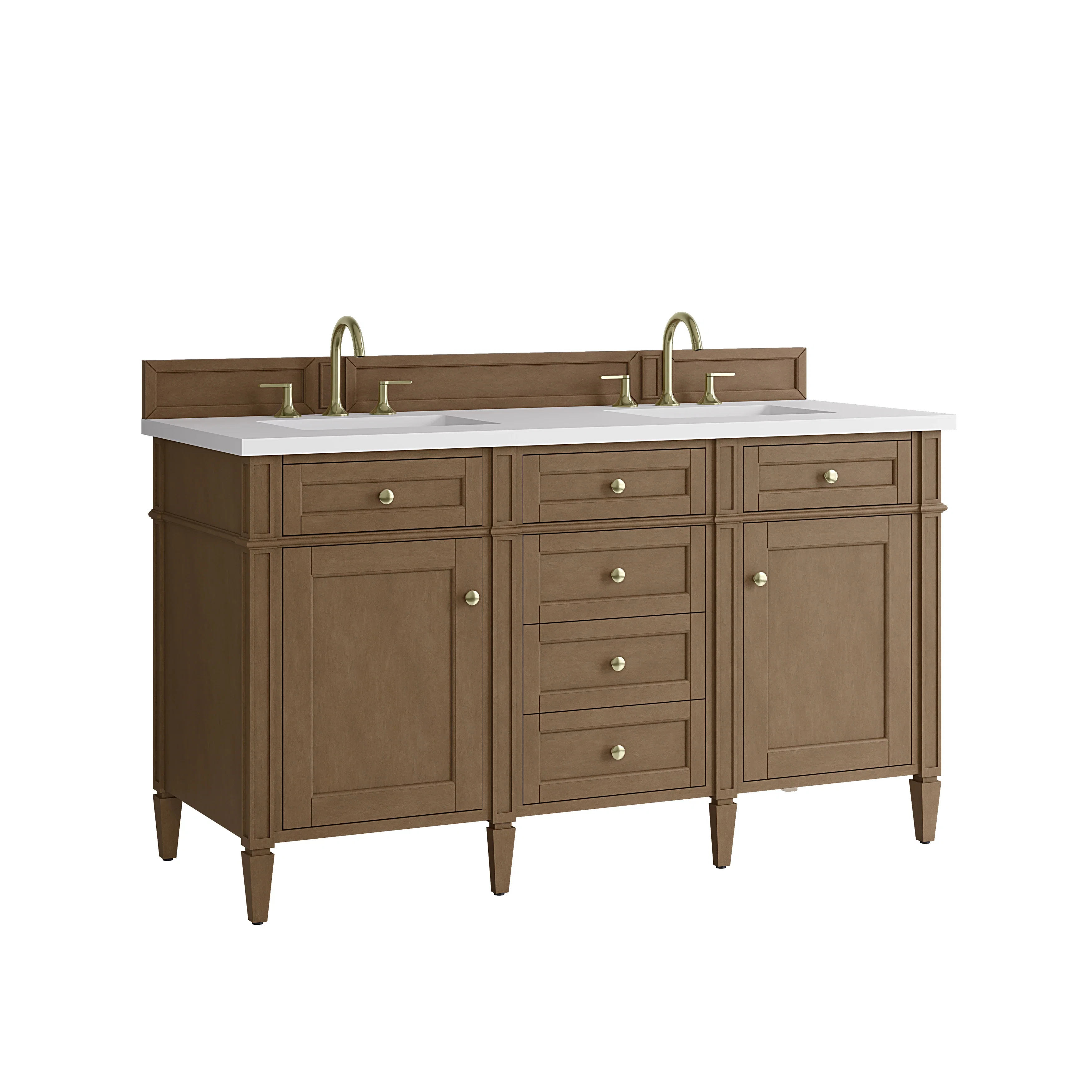 Brittany 60" Double Vanity, Pecan w/ 3 CM White Zeus Silestone Top
