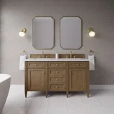 Brittany 60" Double Vanity, Pecan w/ 3 CM White Zeus Silestone Top
