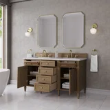 Brittany 60" Double Vanity, Pecan w/ 3 CM White Zeus Silestone Top