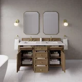 Brittany 60" Double Vanity, Pecan w/ 3 CM White Zeus Silestone Top