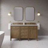 Brittany 60" Double Vanity, Pecan w/ 3 CM Eternal Jasmine Pearl Silestone Top w/FreePower Wireless Charger