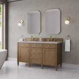 Brittany 60" Double Vanity, Pecan w/ 3 CM Eternal Jasmine Pearl Silestone Top w/FreePower Wireless Charger