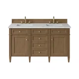 Brittany 60" Double Vanity, Pecan w/ 3 CM Ethereal Noctis Silestone Top w/FreePower Wireless Charger
