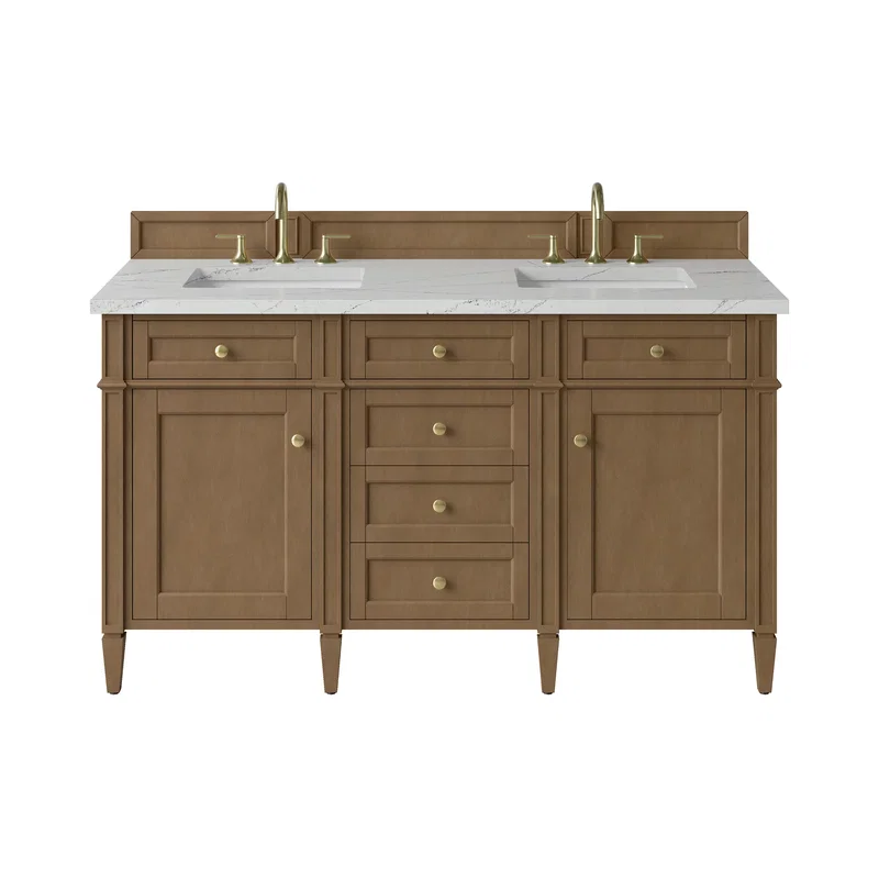 Brittany 60" Double Vanity, Pecan w/ 3 CM Ethereal Noctis Silestone Top w/FreePower Wireless Charger