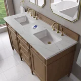 Brittany 60" Double Vanity, Pecan w/ 3 CM Ethereal Noctis Silestone Top w/FreePower Wireless Charger