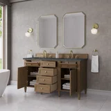 Brittany 60" Double Vanity, Pecan w/ 3 CM Parisien Bleu Silestone Top w/FreePower Wireless Charger