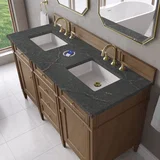Brittany 60" Double Vanity, Pecan w/ 3 CM Parisien Bleu Silestone Top w/FreePower Wireless Charger