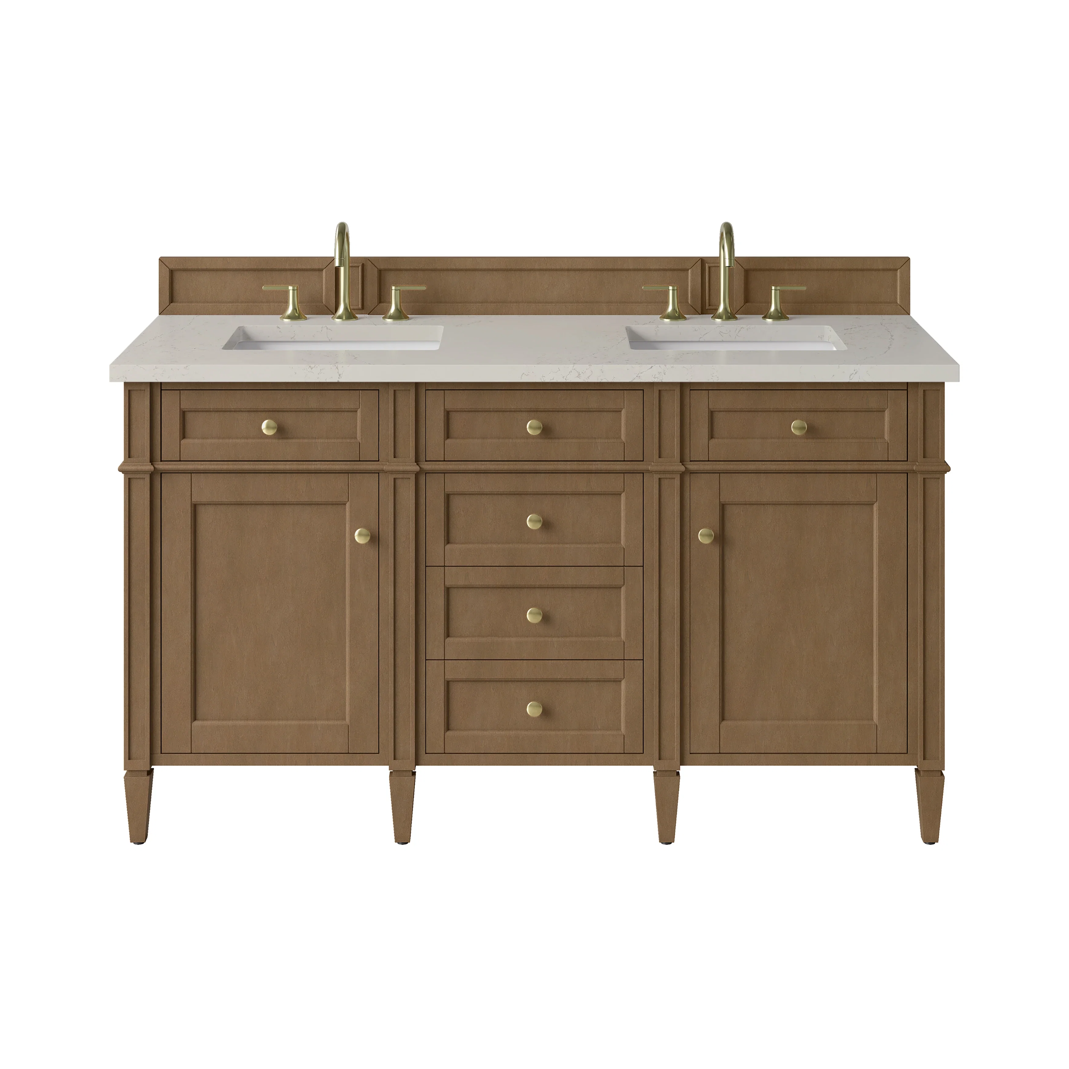 Brittany 60" Double Vanity, Pecan w/ 3 CM Siberian Silestone Top w/FreePower Wireless Charger