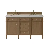 Brittany 60" Double Vanity, Pecan w/ 3 CM Siberian Silestone Top w/FreePower Wireless Charger