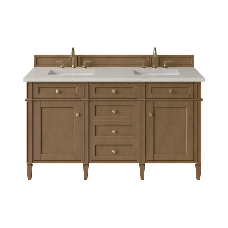 Brittany 60" Double Vanity, Pecan w/ 3 CM Siberian Silestone Top w/FreePower Wireless Charger