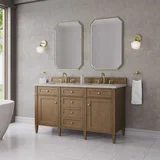 Brittany 60" Double Vanity, Pecan w/ 3 CM Siberian Silestone Top w/FreePower Wireless Charger